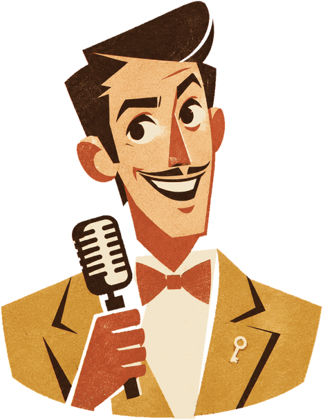 Mr. Clue, el presentador del concurso, con su micrófono